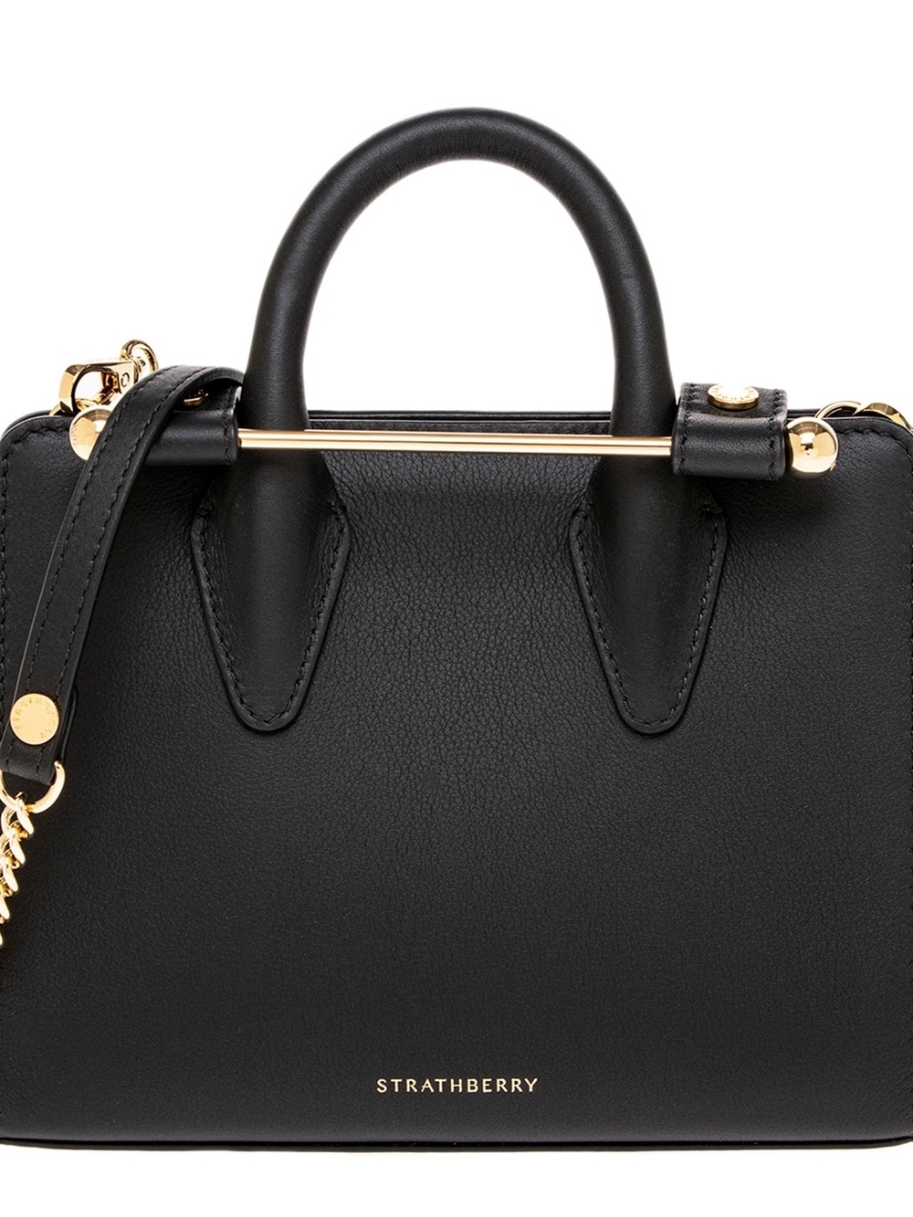Strathberry Black Leather Top-Handle Bag with Gold Hardware